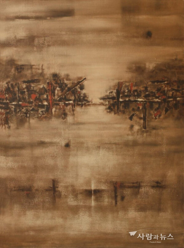V. S. Gaitonde’s rare abstract masterpiece invites a state of profound meditation, where layered surfaces and silent tonal shifts transcend visual art to become an experience of pure inner stillness.